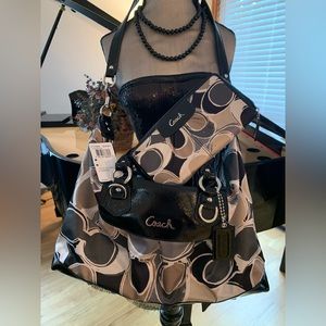 Coach ASHLEY Scarf Signature Satin Shoulder Handbag with matching wallet